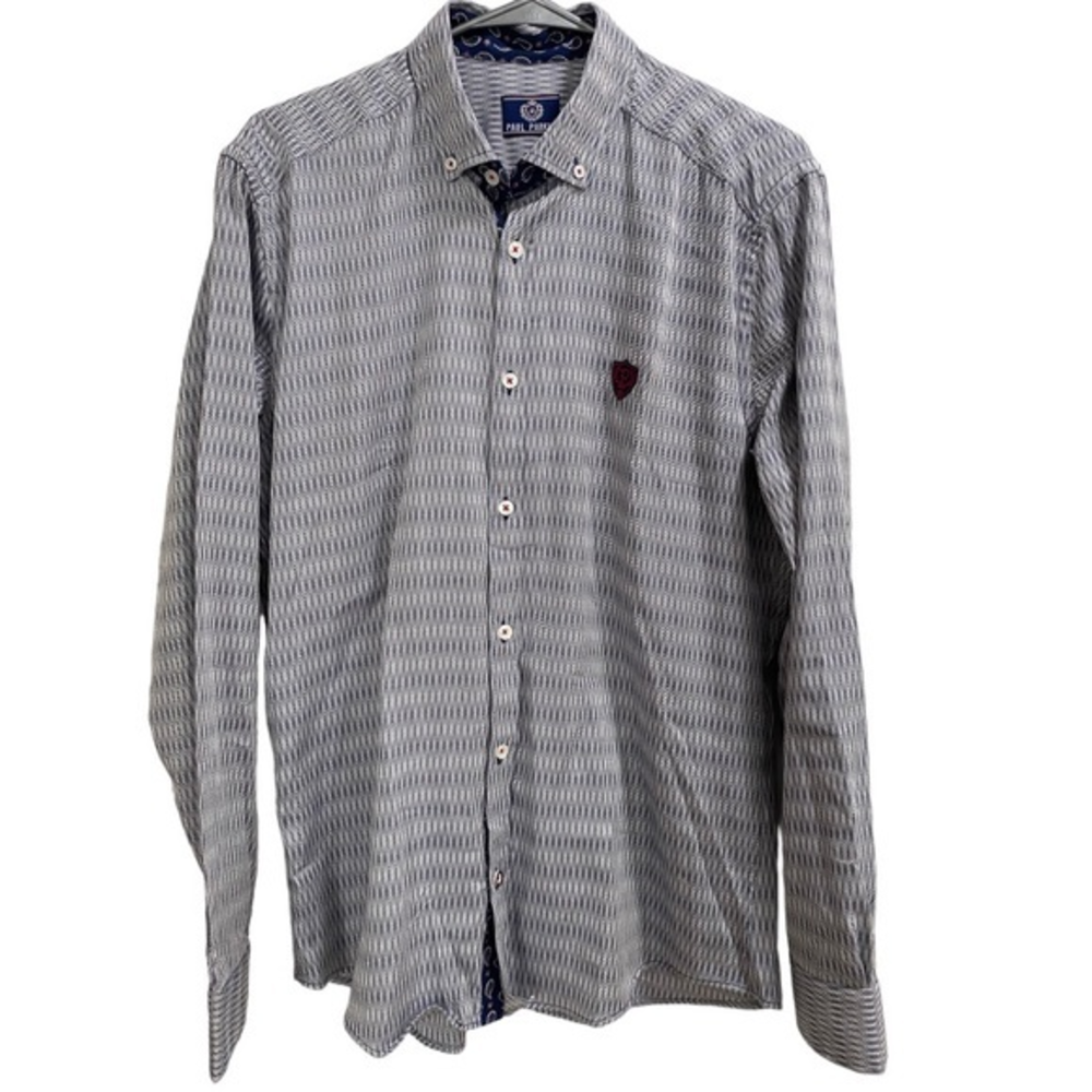 Men’s‎ Paul Parker Blue and Silver Button Down Shirt size Medium, EUC